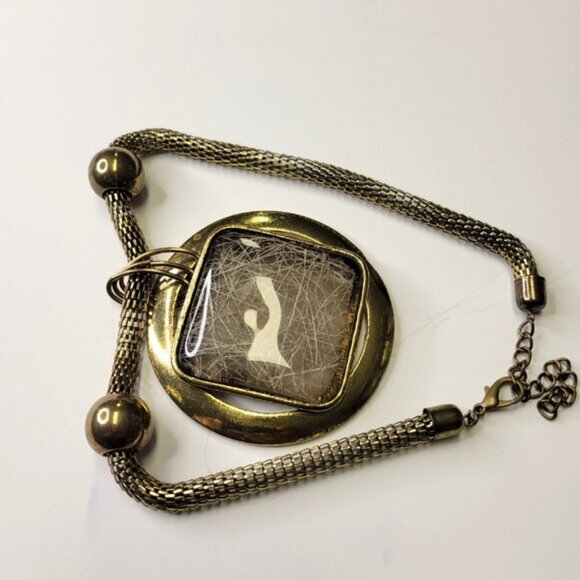 Vintage Chunky Choker Gold Tone Pendant Choker Bib Necklace - Picture 8 of 10